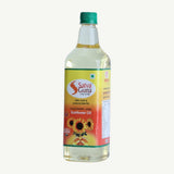 Satva Guna 1-liter bottle of 100% pure cold pressed edible sunflower oil with sunflower images