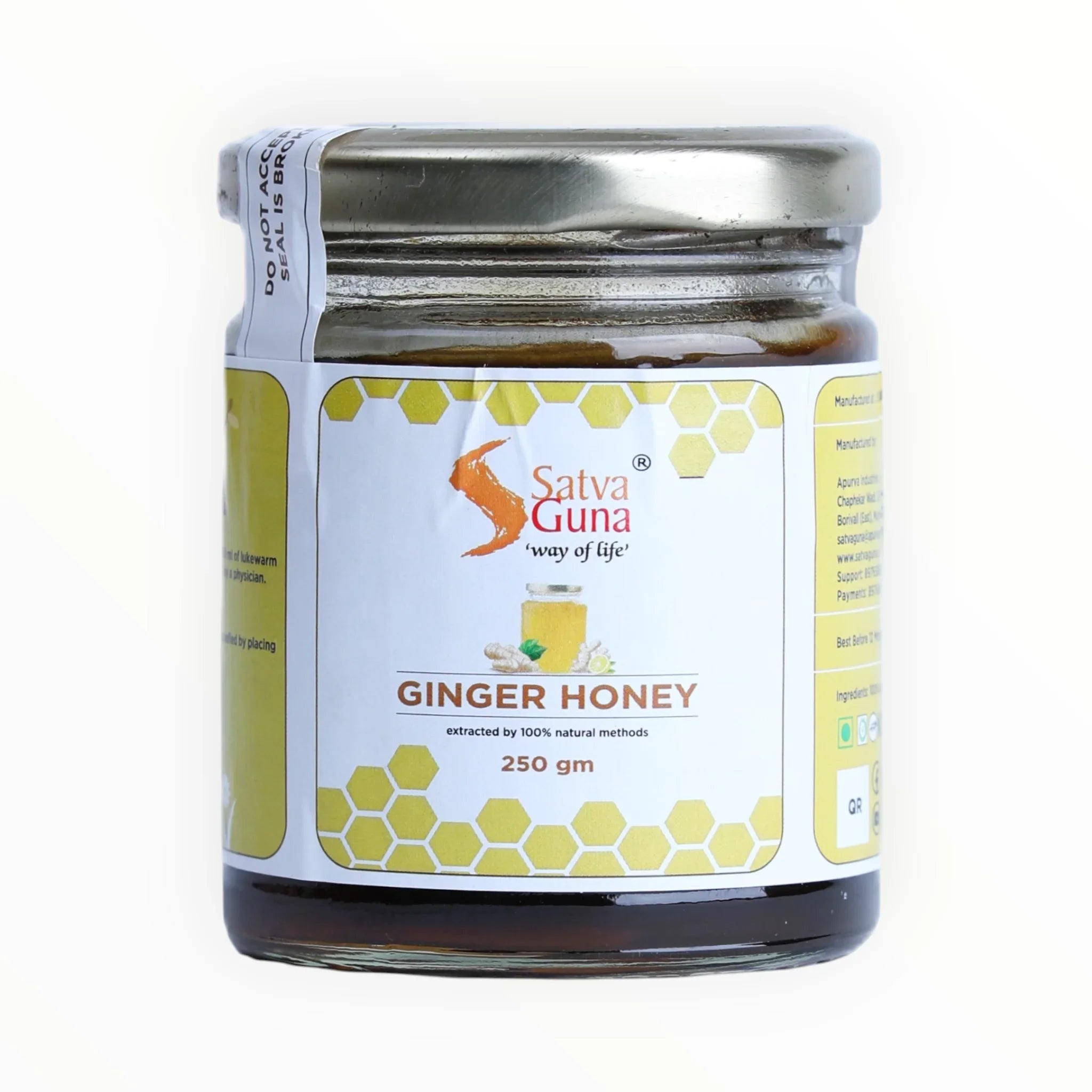 Jar of Satvaguna Ginger Honey on a white background
