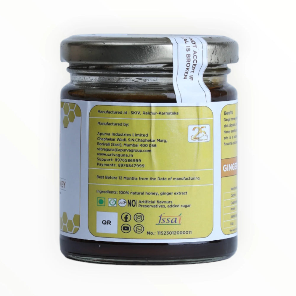 Jar of honey with a label on a white background